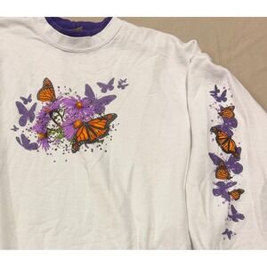 Artisans‎ White Butterfly Flower Print Sweatshirt XL